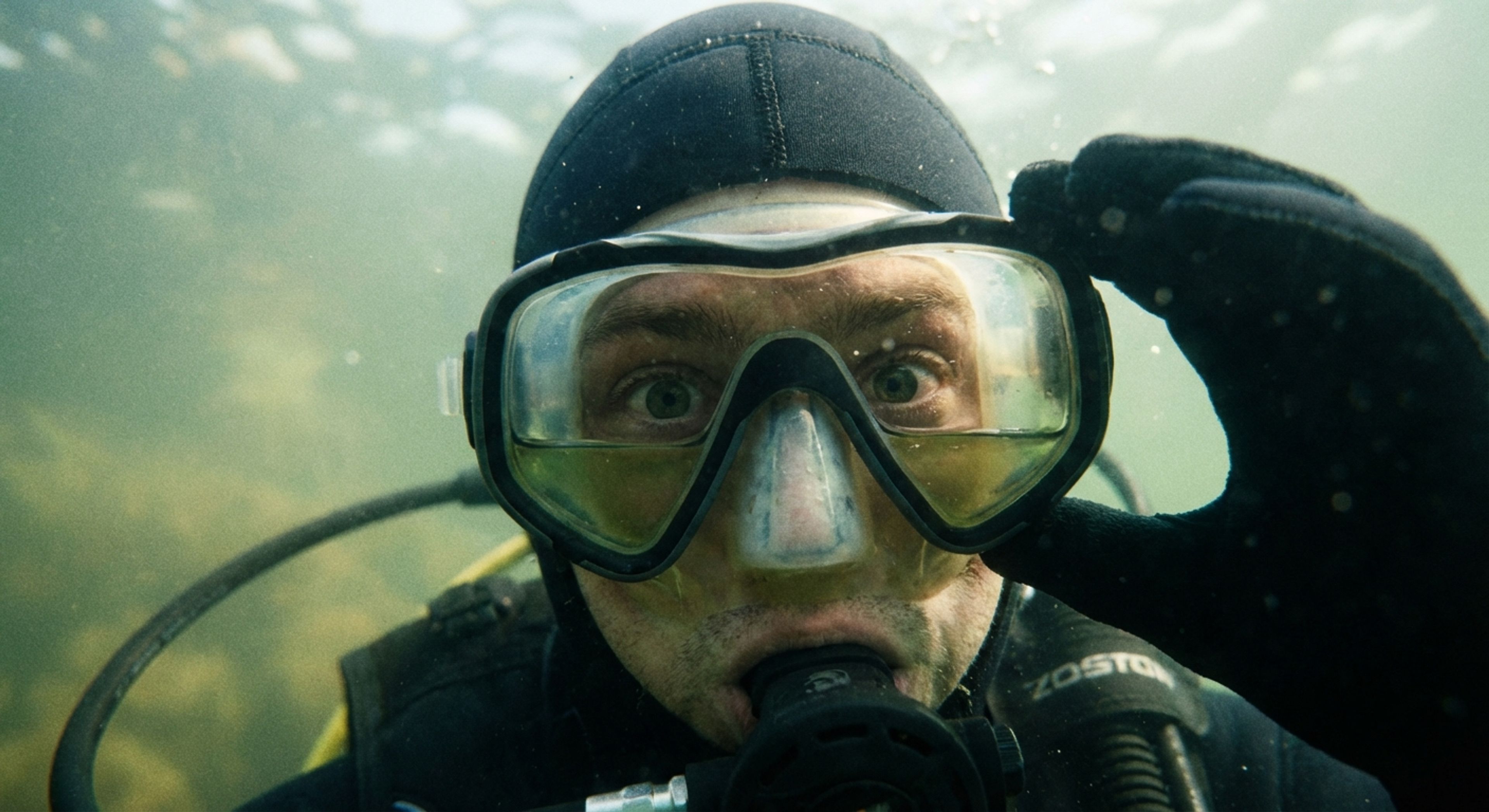 A foggy, leaking dive mask