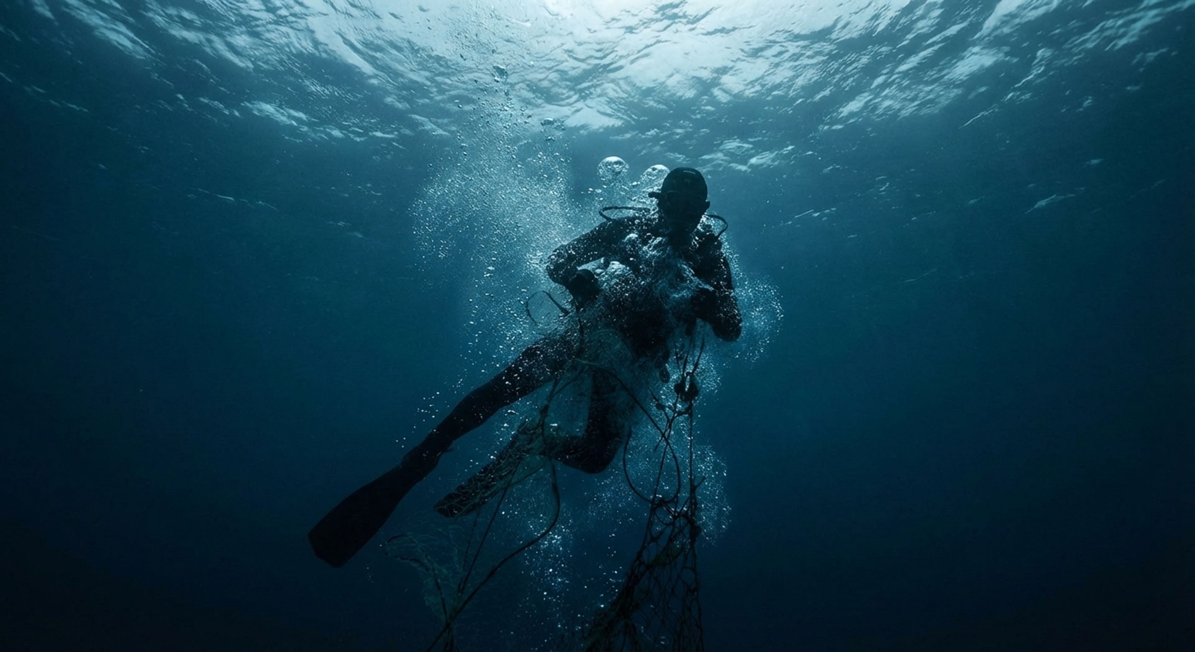 Diver struggling with buoyancy
