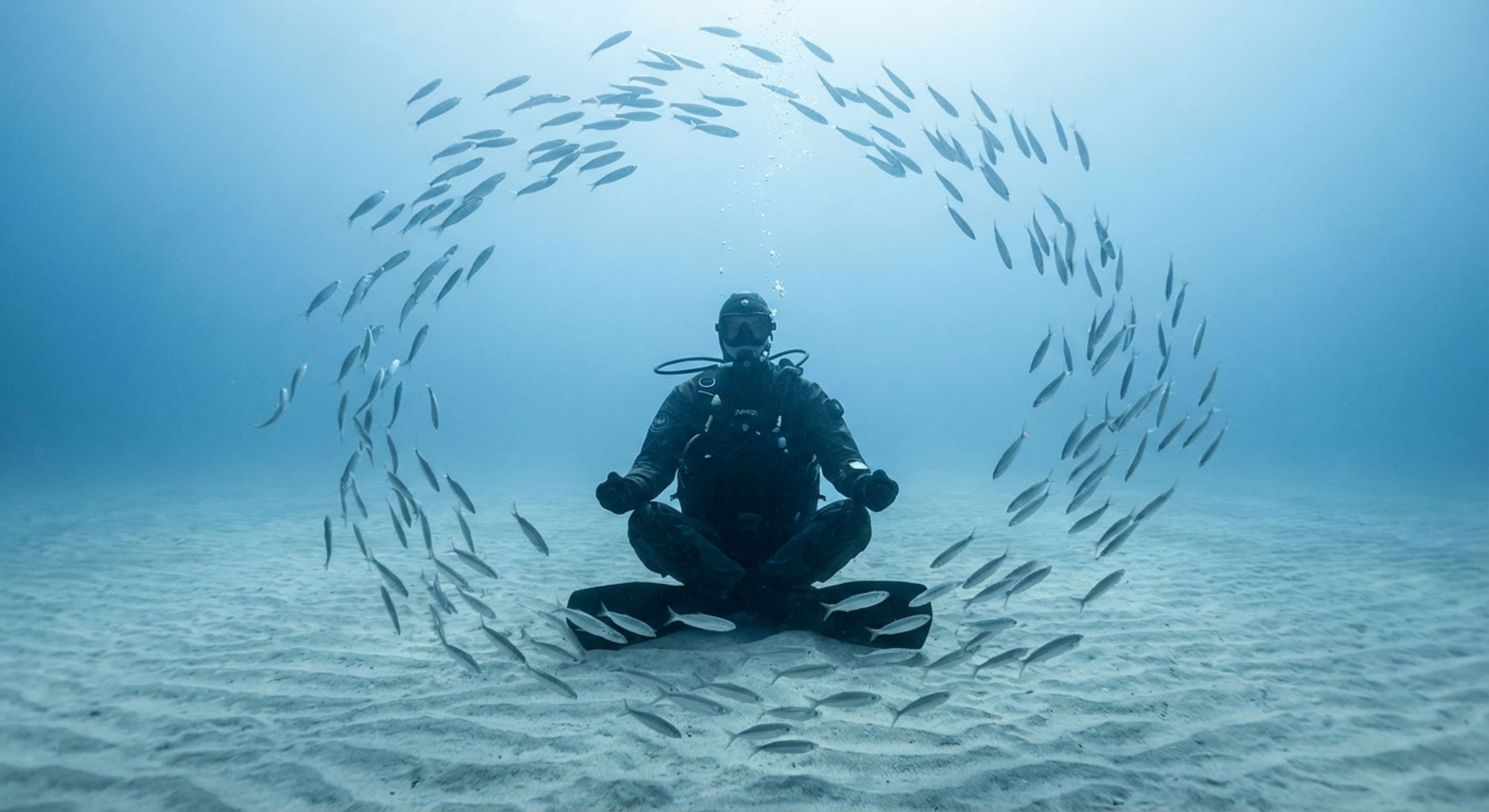 Diver meditating underwater