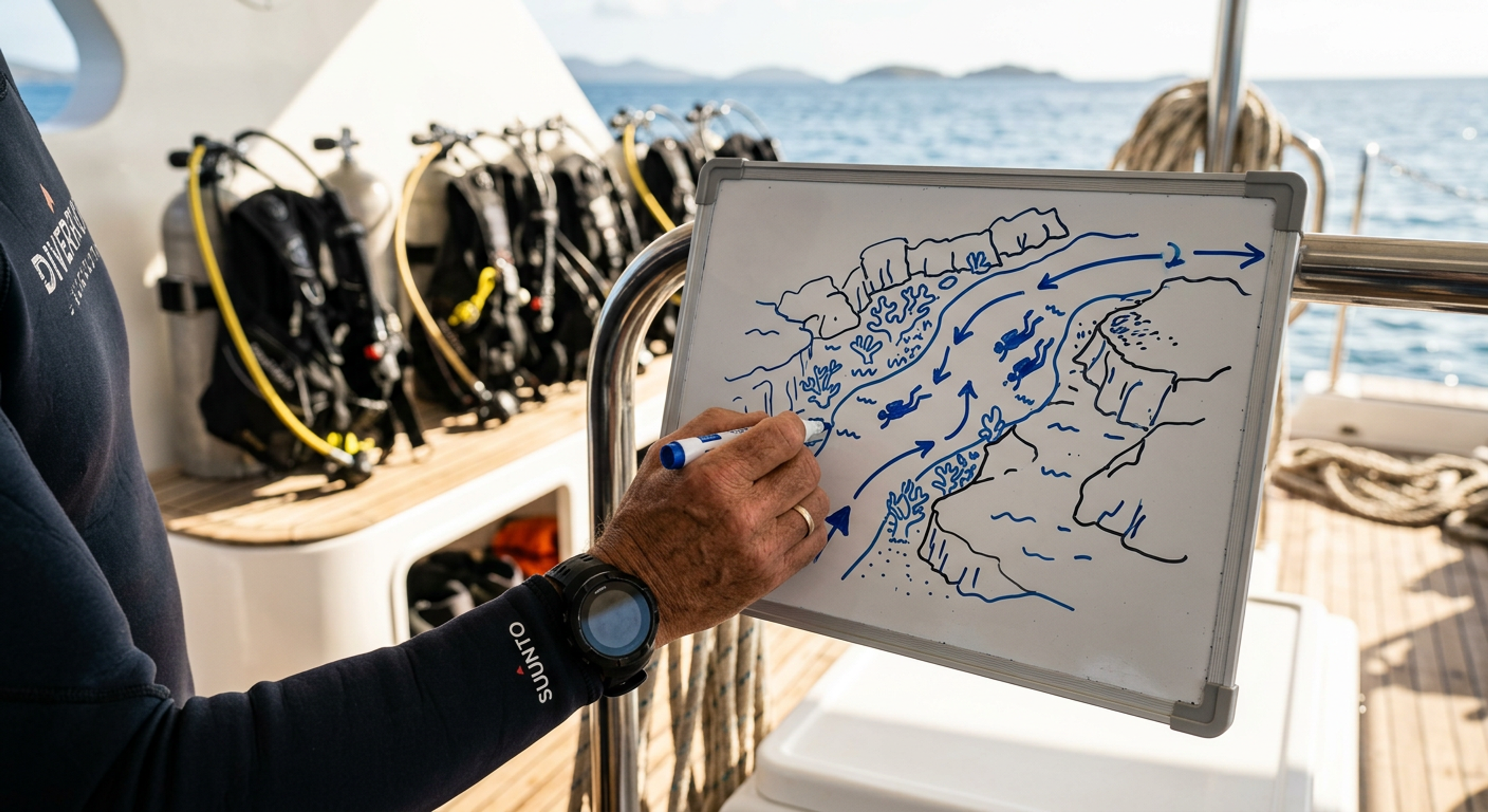 A dive briefing on a luxury yacht