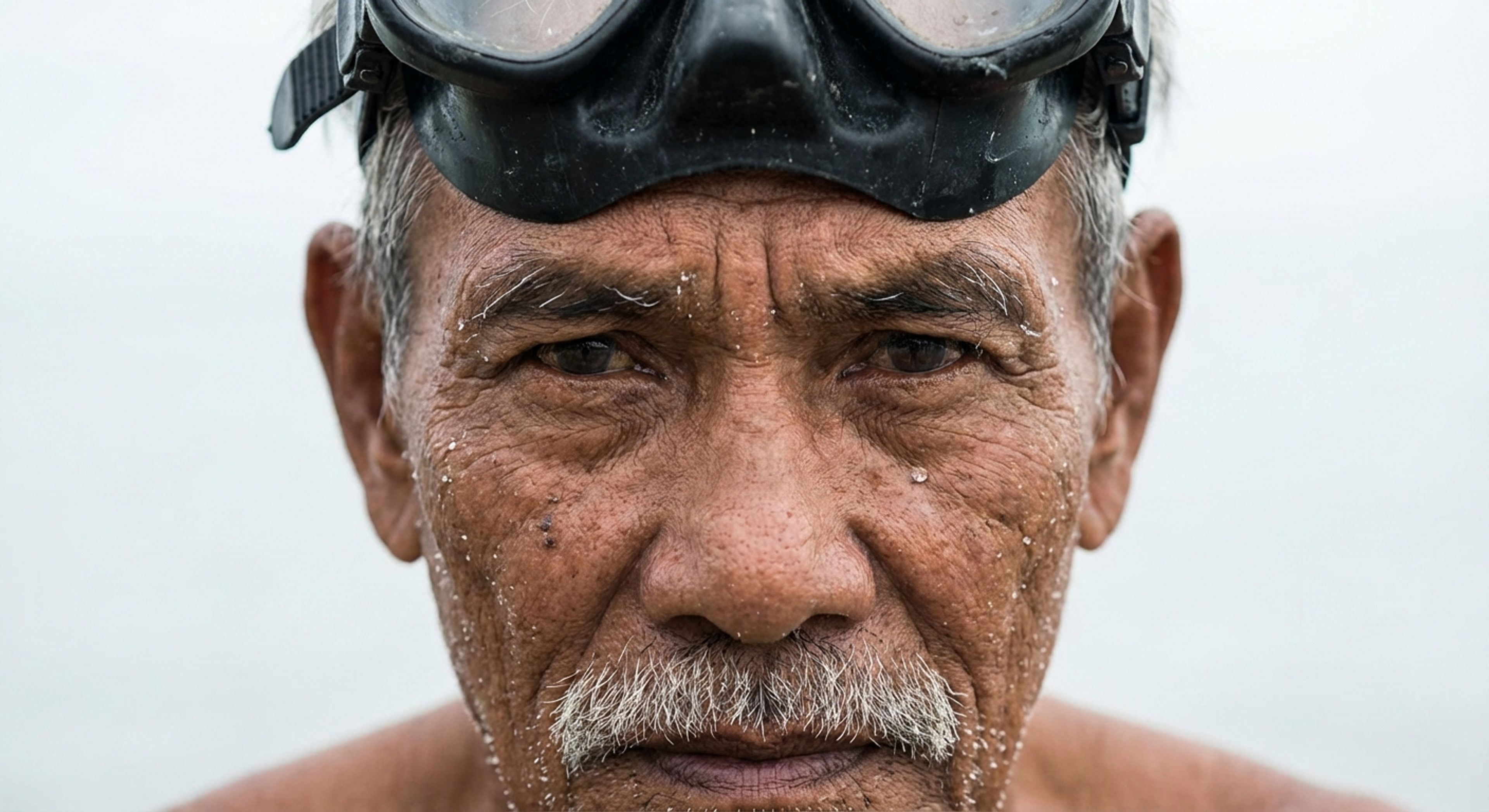 Close up of old diver face