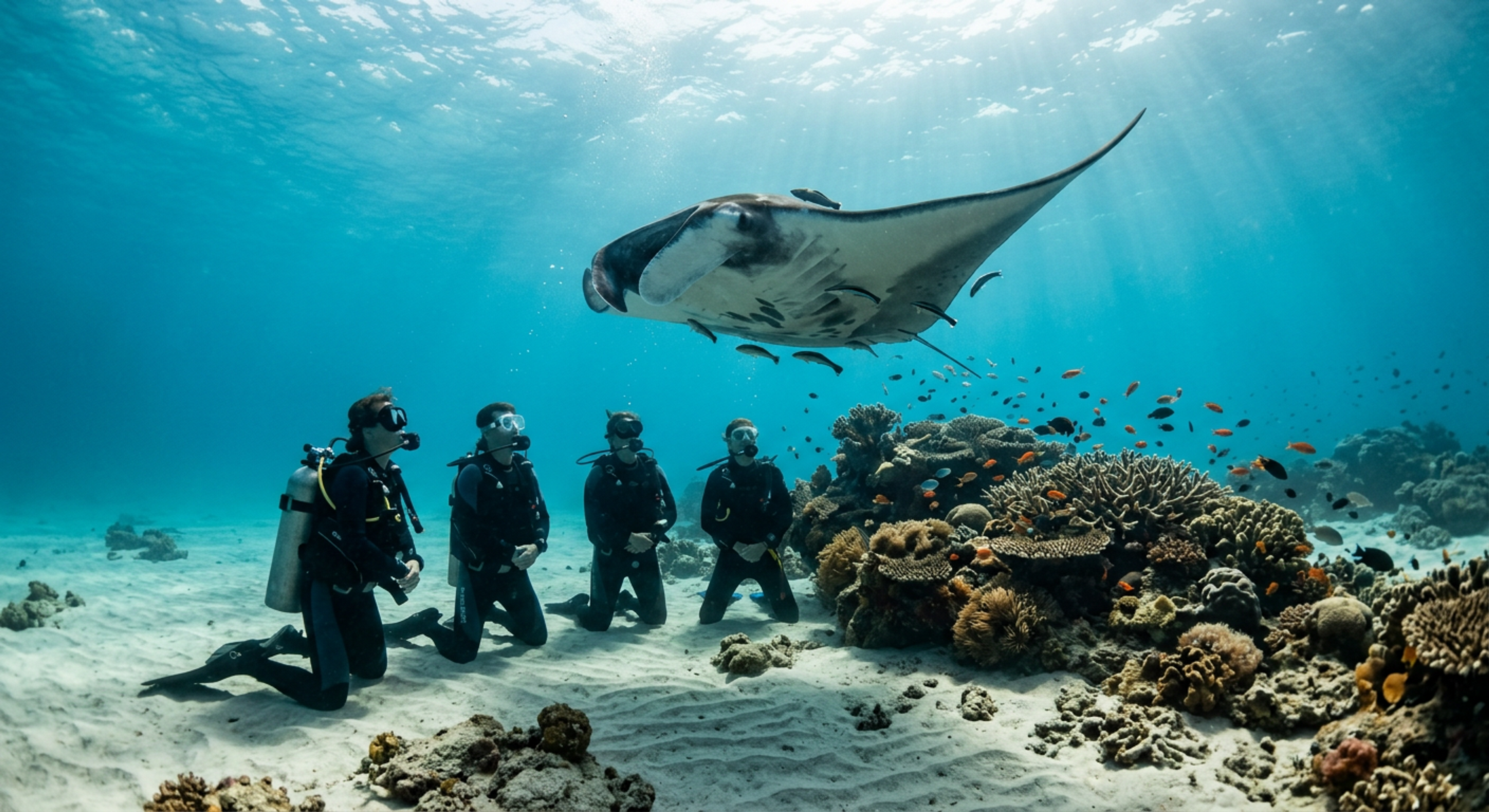 Divers watching a manta ray