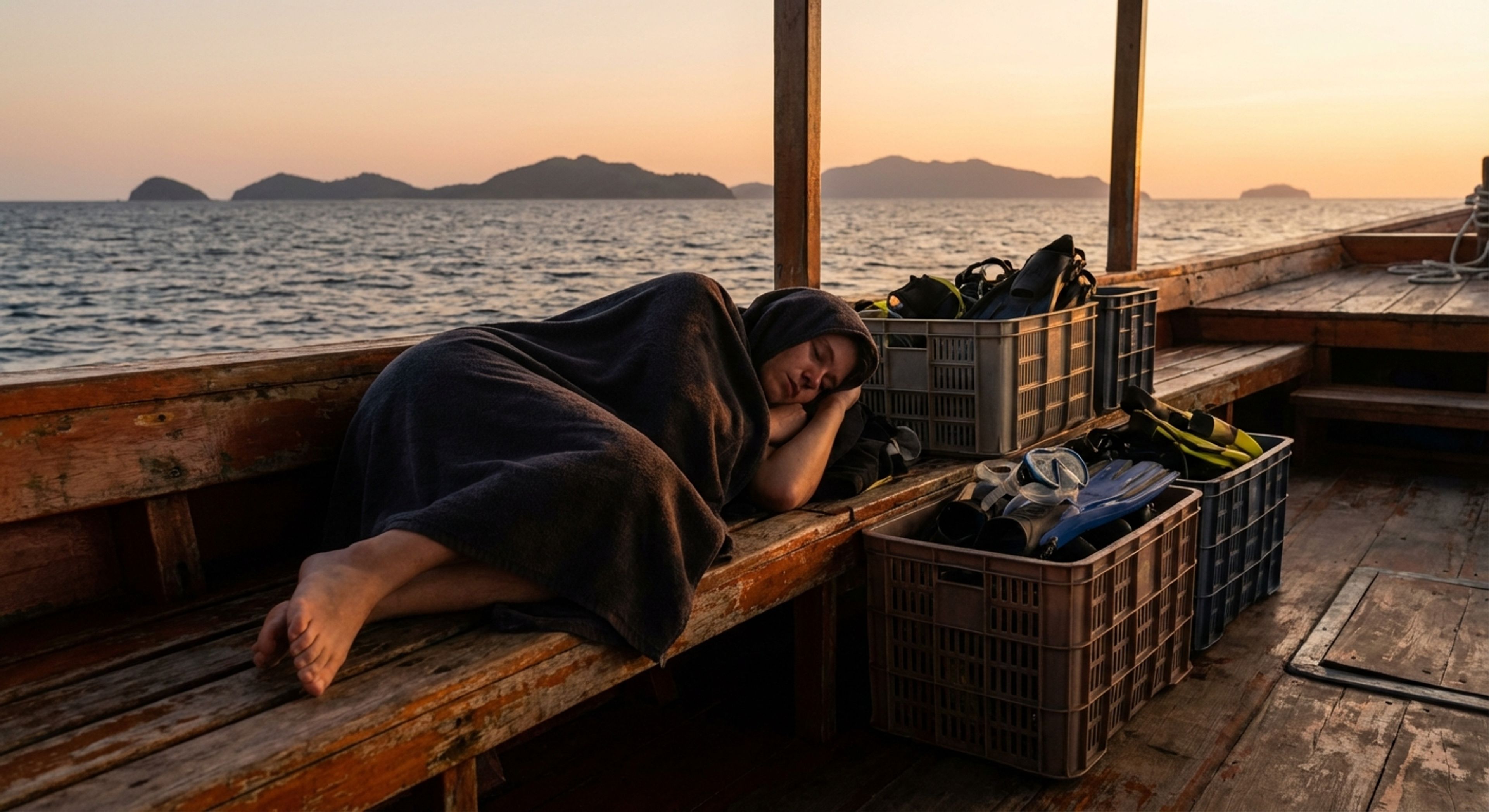 Diver sleeping on boat deck