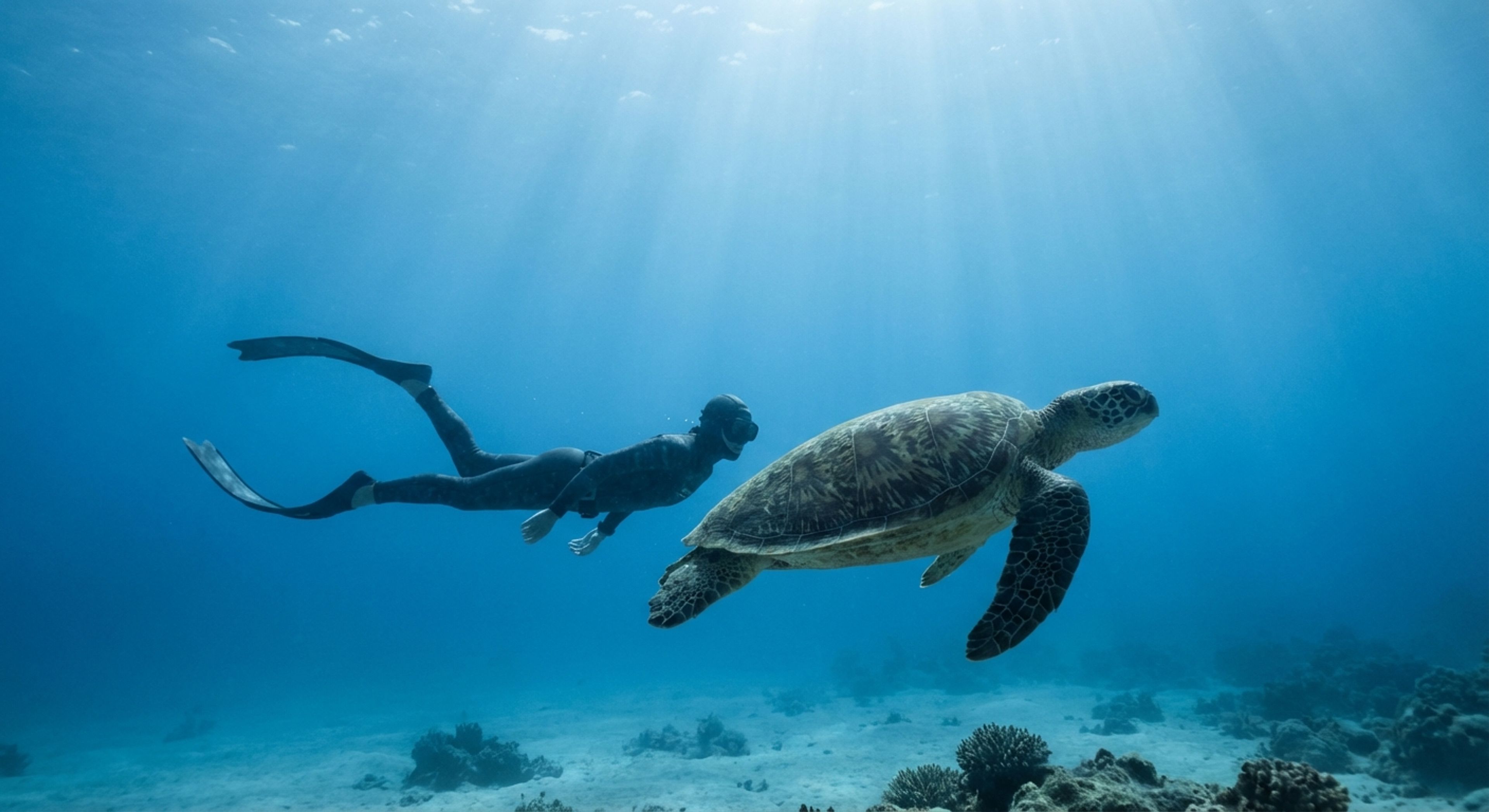 Freediver and Turtle
