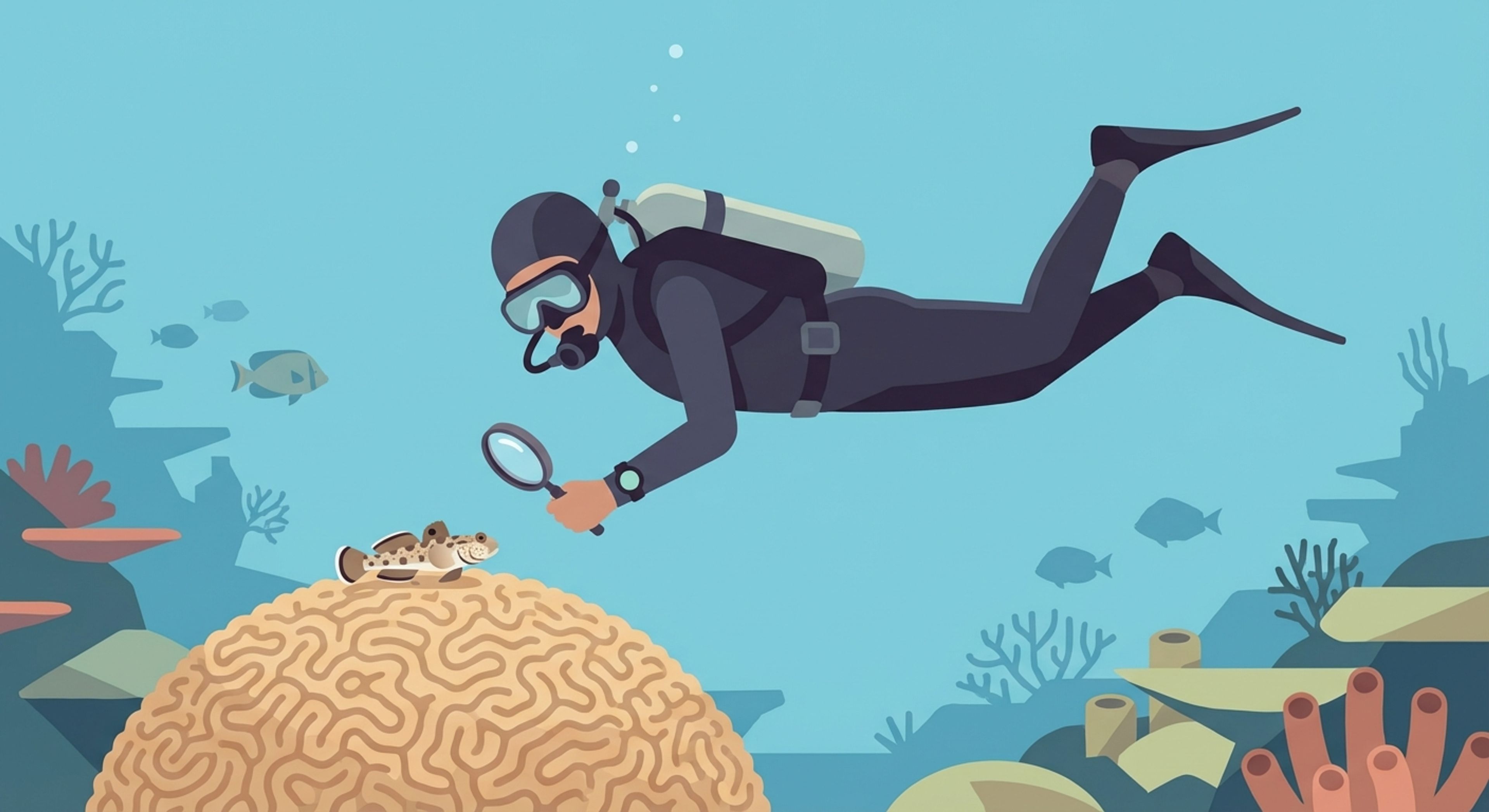 A diver observing a fish