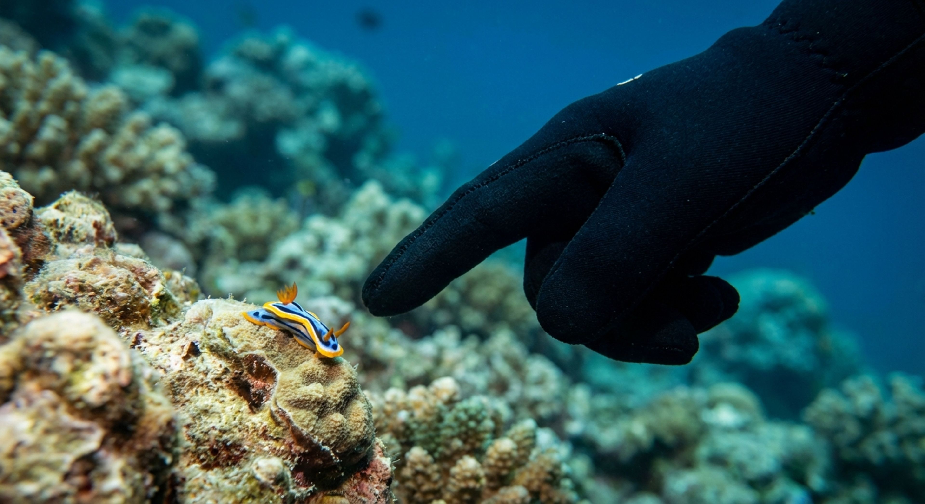 Diver pointing at object