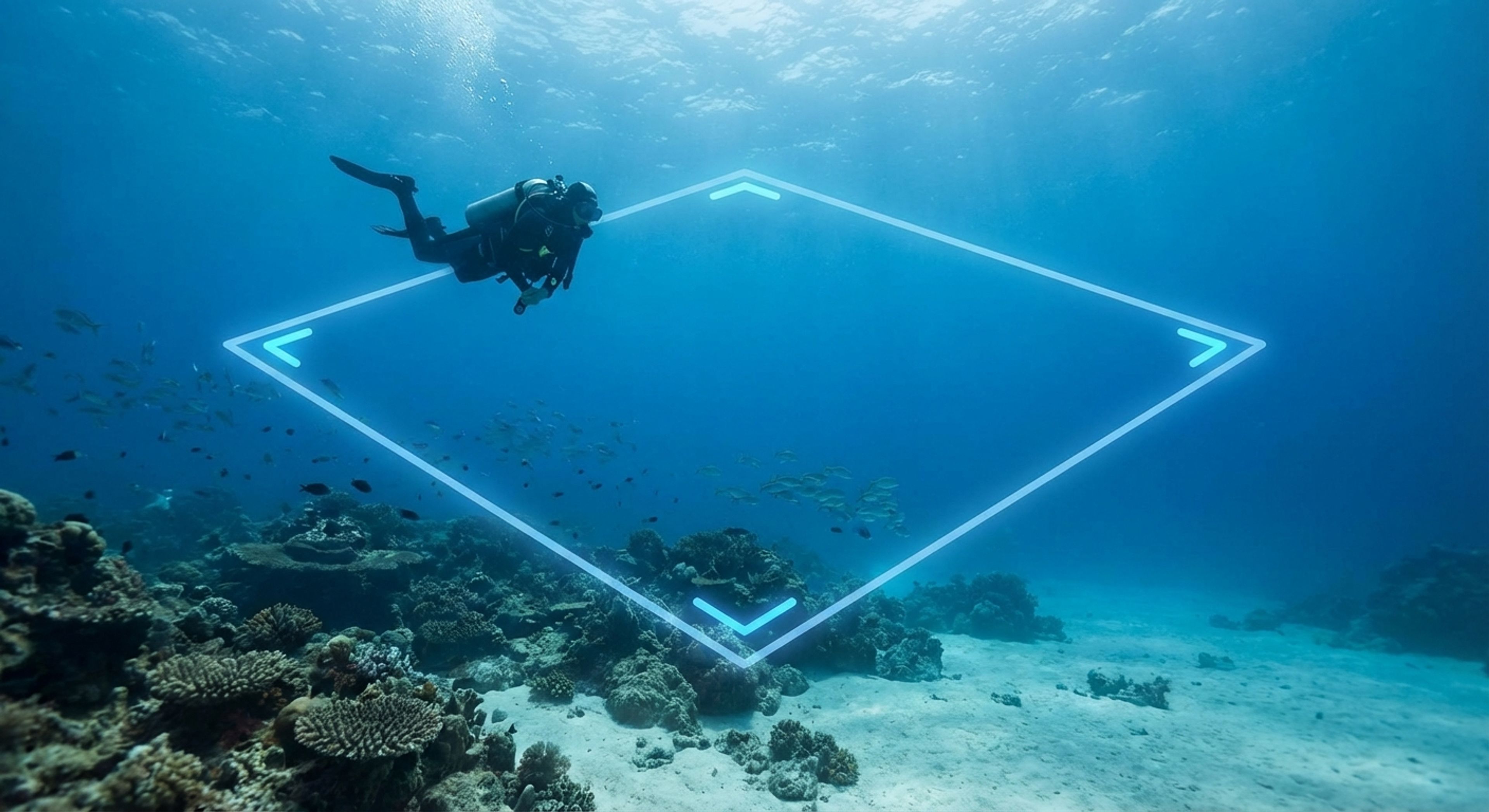 Diver swimming a square pattern